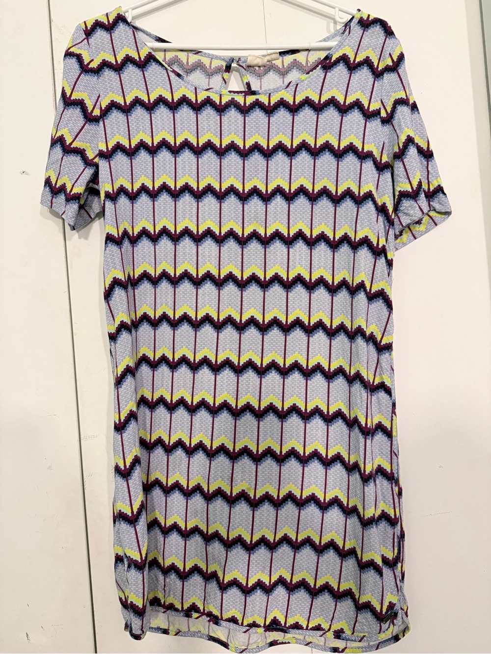 Roxy Mini Dress in Light Blue with Yellow & Navy Zigzag